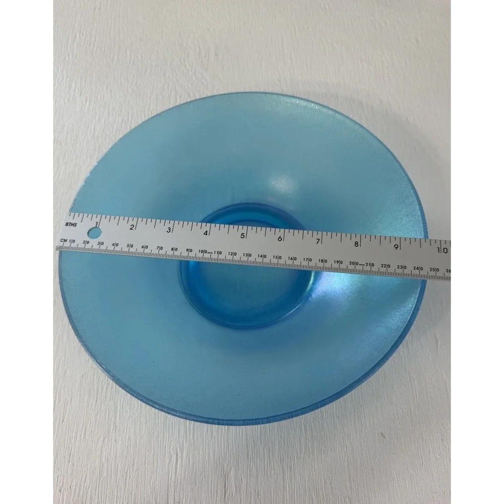 1920s NORTHWOOD Celeste Blue iridescence Stretch Glass Flared Bowl 9.75 inches